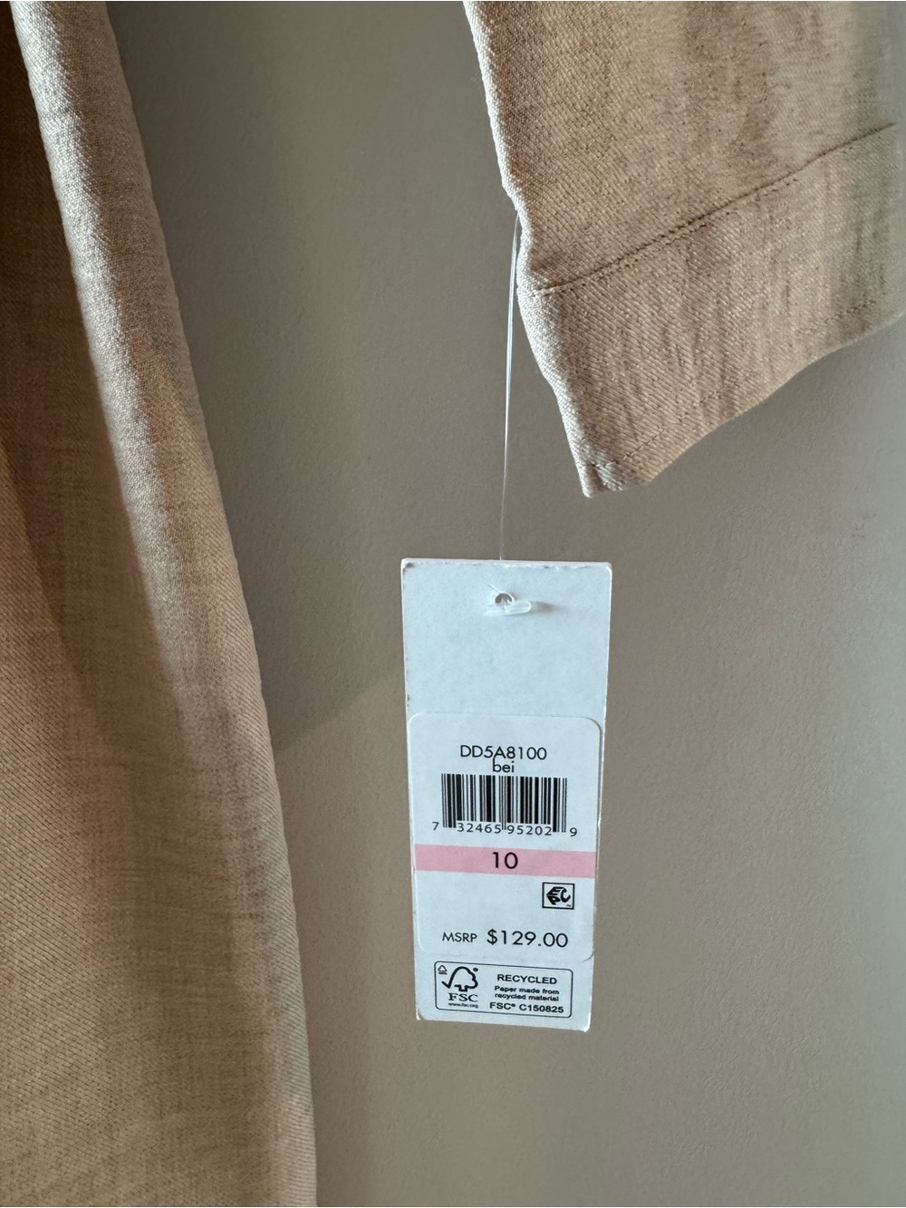 DKNY Beige Button-Front Midi Shirt Dress with Tie Waist - Picture 5 of 5